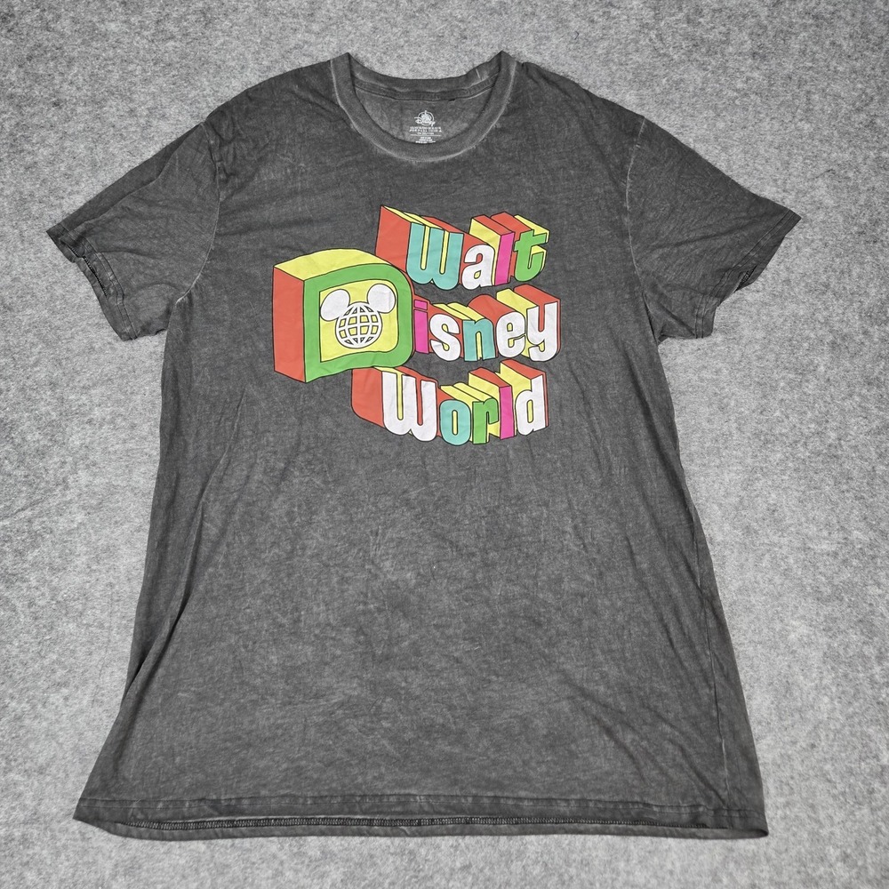 Disney Parks Mineral Wash Walt Disney World Retro Logo Grey T-shirt‎ Adult XL